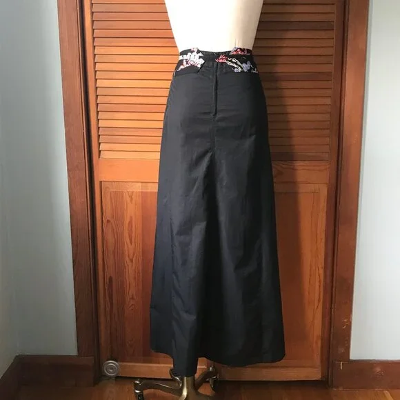 *Vintage* Goth Victorian Midnight Blue Obi Belt Skirt - Picture 5 of 7